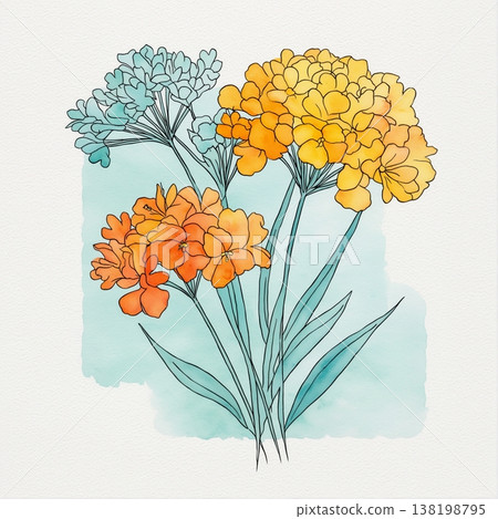 watercolor painting of leaf and flowers pattern 138198795