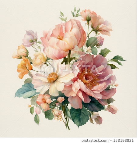 watercolor painting of leaf and flowers pattern 138198821