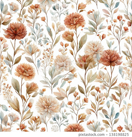 watercolor painting of leaf and flowers pattern watercolor painting of leaf and flowers pattern 138198825