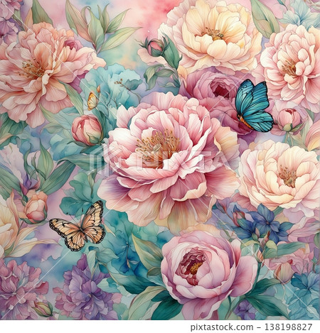 watercolor painting of leaf and flowers pattern watercolor painting of leaf and flowers pattern 138198827