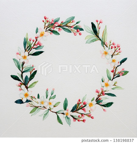 watercolor painting of leaf and flowers pattern watercolor painting of leaf and flowers pattern 138198837