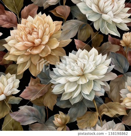 watercolor painting of leaf and flowers pattern 138198862