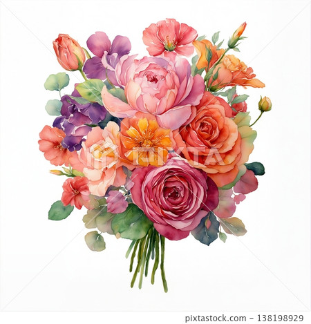 floral invitation card with watercolor flowers floral invitation card with watercolor flowers 138198929