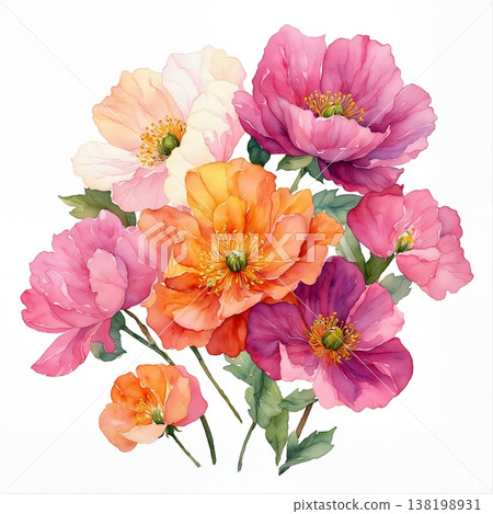 floral invitation card with watercolor flowers 138198931
