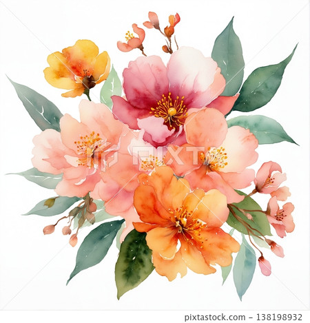 floral invitation card with watercolor flowers 138198932