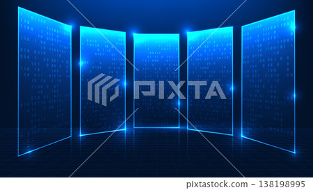 Technology background digital screen with running code and data streams, representing software development, programming, coding process, system engineering, and modern digital technology innovation. 138198995