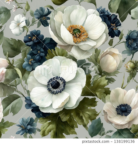 abstract pattern of flower and leaves 138199136