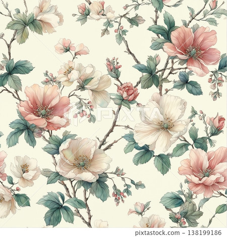 abstract pattern of flower and leaves 138199186
