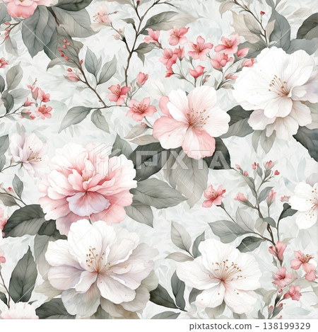 floral pattern with roses and wildflowers 138199329