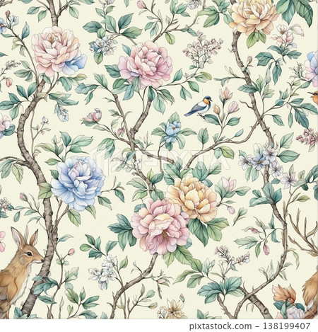 floral pattern with roses and wildflowers floral pattern with roses and wildflowers 138199407