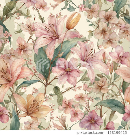floral pattern with roses and wildflowers floral pattern with roses and wildflowers 138199413