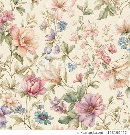 watercolor painting of leaf and flowers pattern watercolor painting of leaf and flowers pattern 138199452