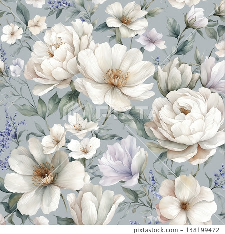 watercolor painting of leaf and flowers pattern watercolor painting of leaf and flowers pattern 138199472