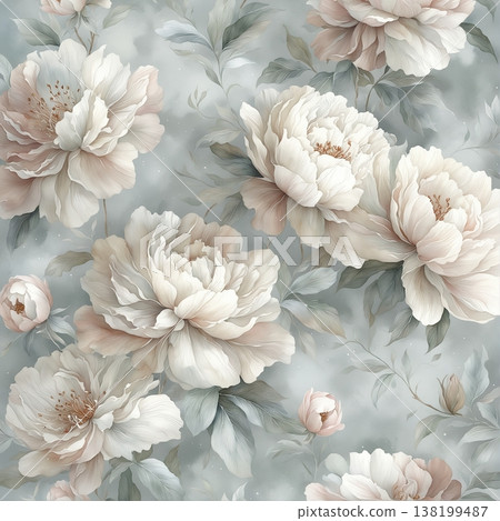 watercolor painting of leaf and flowers pattern watercolor painting of leaf and flowers pattern 138199487