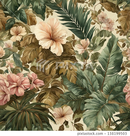 watercolor painting of leaf and flowers pattern watercolor painting of leaf and flowers pattern 138199503