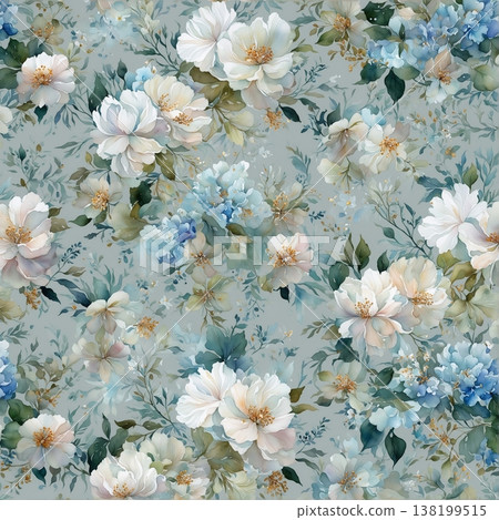 watercolor painting of leaf and flowers pattern watercolor painting of leaf and flowers pattern 138199515