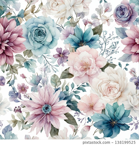 watercolor painting of leaf and flowers pattern watercolor painting of leaf and flowers pattern 138199525