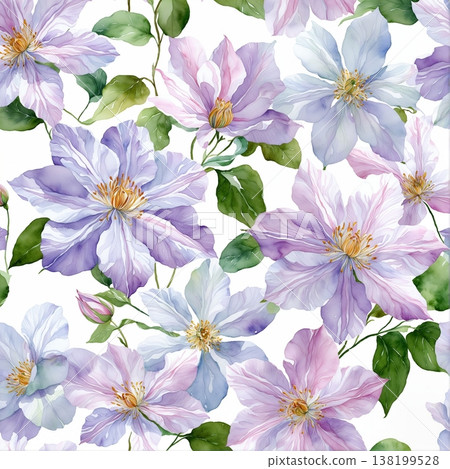 watercolor painting of leaf and flowers pattern 138199528
