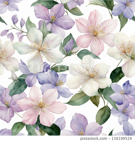 watercolor painting of leaf and flowers pattern watercolor painting of leaf and flowers pattern 138199529