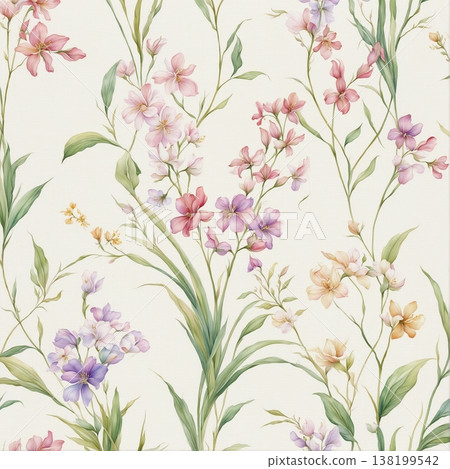 watercolor painting of leaf and flowers pattern watercolor painting of leaf and flowers pattern 138199542