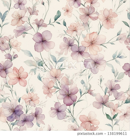 watercolor painting of leaf and flowers pattern watercolor painting of leaf and flowers pattern 138199611
