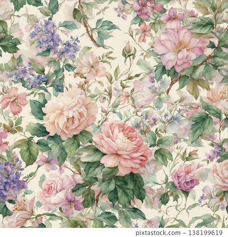 watercolor painting of leaf and flowers pattern watercolor painting of leaf and flowers pattern 138199619