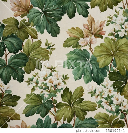 watercolor painting of leaf and flowers pattern 138199641