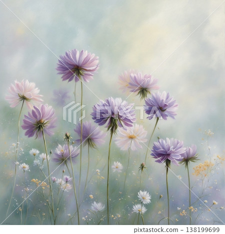 watercolor painting of leaf and flowers pattern 138199699