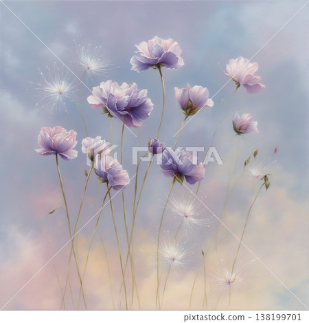 watercolor painting of leaf and flowers pattern 138199701