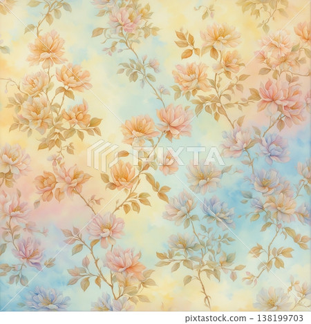 watercolor painting of leaf and flowers pattern watercolor painting of leaf and flowers pattern 138199703