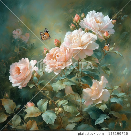 watercolor painting of leaf and flowers pattern 138199726