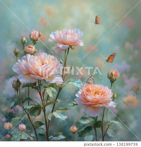 watercolor painting of leaf and flowers pattern 138199739