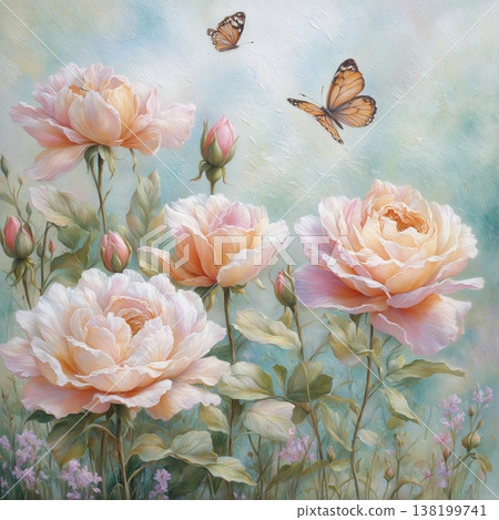 watercolor painting of leaf and flowers pattern 138199741