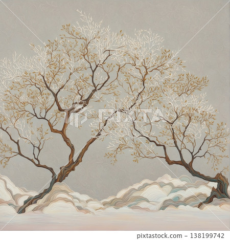 watercolor painting of leaf and flowers pattern 138199742