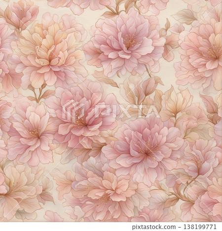 watercolor painting of leaf and flowers pattern watercolor painting of leaf and flowers pattern 138199771