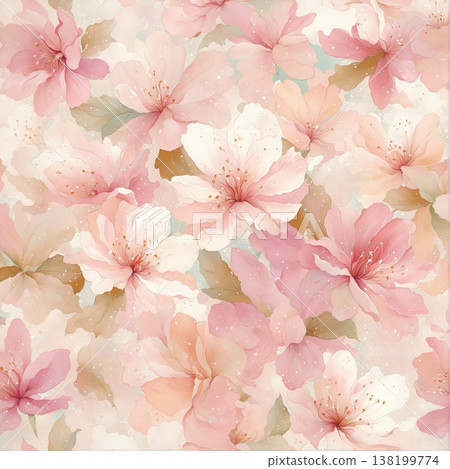 watercolor painting of leaf and flowers pattern watercolor painting of leaf and flowers pattern 138199774