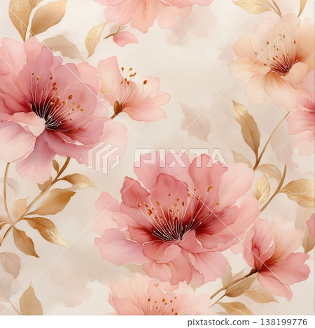 watercolor painting of leaf and flowers pattern 138199776