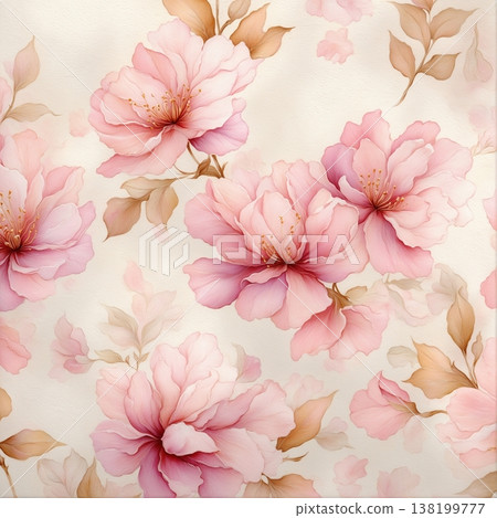 watercolor painting of leaf and flowers pattern 138199777