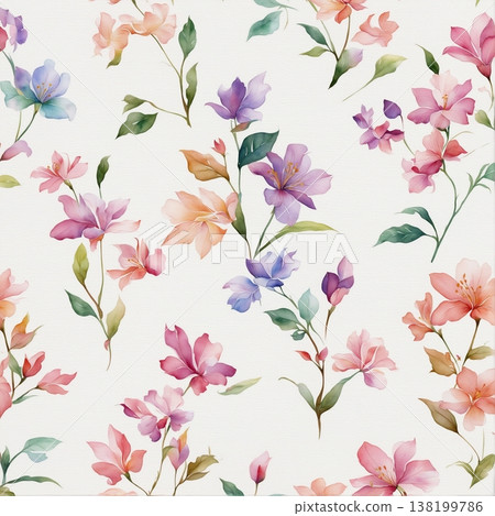 watercolor painting of leaf and flowers pattern watercolor painting of leaf and flowers pattern 138199786