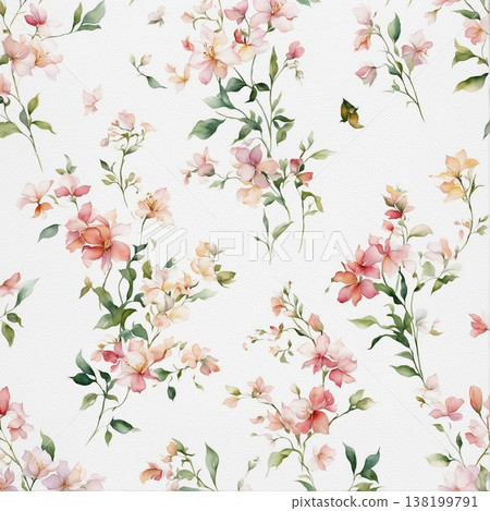 watercolor painting of leaf and flowers pattern watercolor painting of leaf and flowers pattern 138199791
