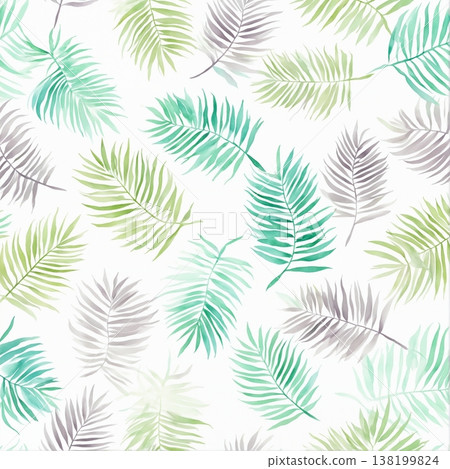 watercolor painting of leaf and flowers pattern 138199824