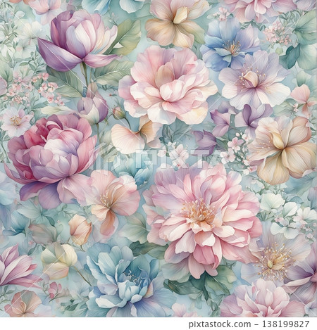 watercolor painting of leaf and flowers pattern watercolor painting of leaf and flowers pattern 138199827