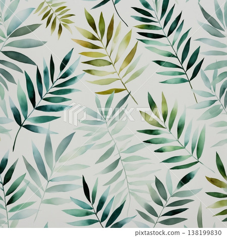 watercolor painting of leaf and flowers pattern 138199830