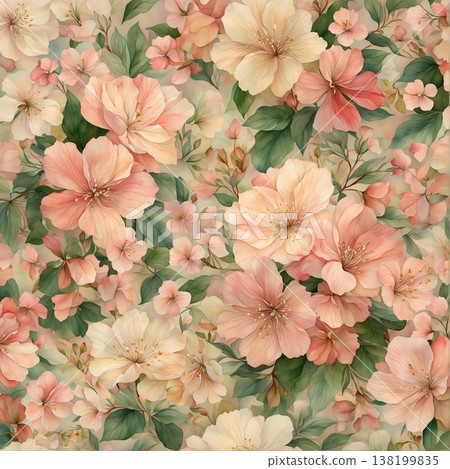 watercolor painting of leaf and flowers pattern 138199835