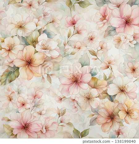 watercolor painting of leaf and flowers pattern watercolor painting of leaf and flowers pattern 138199840
