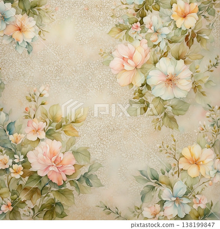 watercolor painting of leaf and flowers pattern 138199847