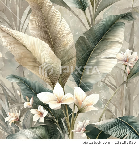 watercolor painting of leaf and flowers pattern watercolor painting of leaf and flowers pattern 138199859