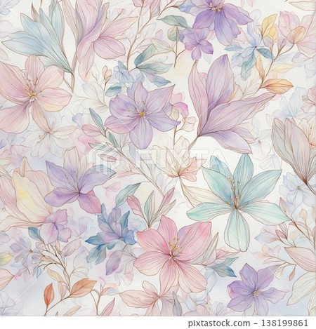 watercolor painting of leaf and flowers pattern watercolor painting of leaf and flowers pattern 138199861