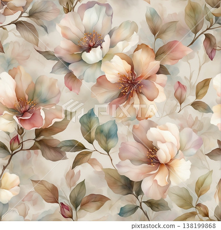 watercolor painting of leaf and flowers pattern watercolor painting of leaf and flowers pattern 138199868
