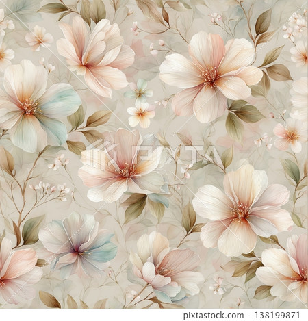 watercolor painting of leaf and flowers pattern watercolor painting of leaf and flowers pattern 138199871
